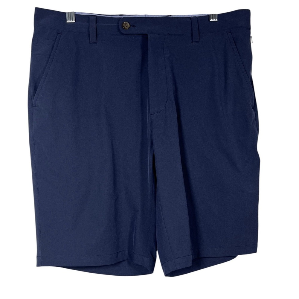 J McLaughlin Sz 33 Shorts Mens Silas Performance Navy Blue Golf Zippered Pockets